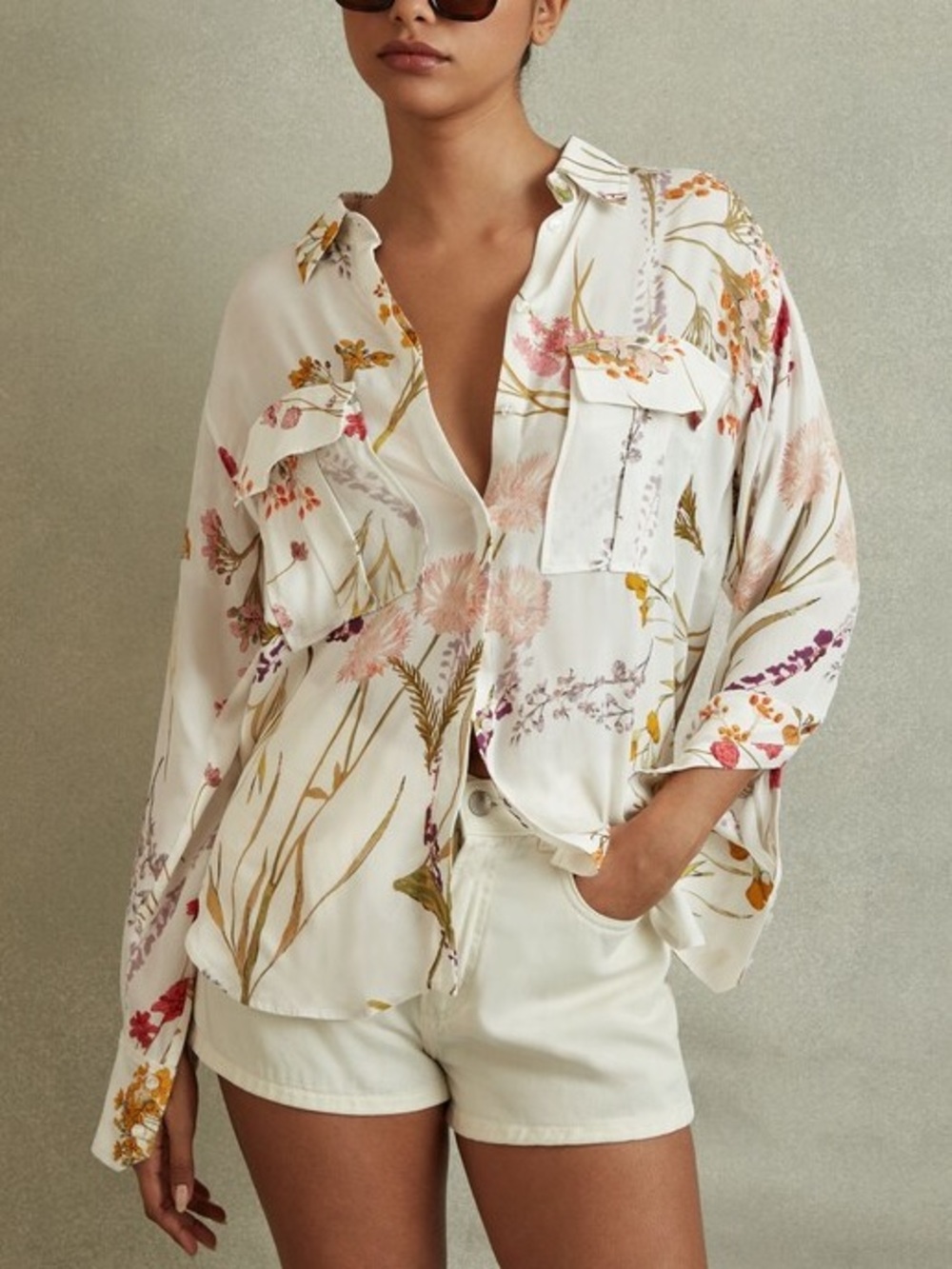 Reiss Faye Floral Printed White Button-Down Blouse - Autumnal Florals